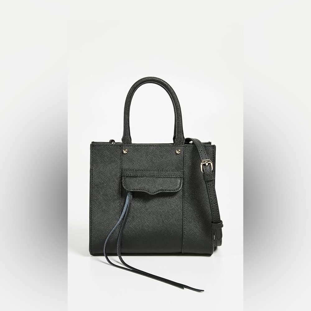 Black Leather-Look Structured Tote Bag - Unbranded